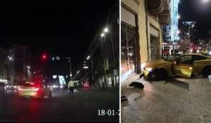 Panică în centrul Capitalei. Șoferul unui BMW, la un pas să spulbere un polițist și un pieton, pe trotuar (VIDEO)