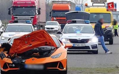 Lamborghini Huracan, înmatriculat în România, distrus pe o autostradă din Ungaria, într-o cursă ilegală cu mașini de lux (VIDEO)
