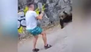 Inconștient! Turist atacat de ursul pe care voia să îl fotografieze, pe Transfăgărășan (VIDEO)