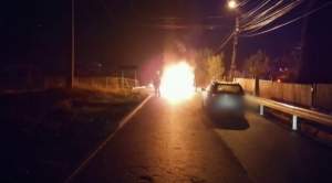 Mașină de poliție implicată într-un grav accident, în Câmpulung Muscel: autospeciala a luat foc după impactul cu un autoturism