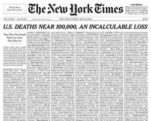 New York Times şi-a umplut prima pagină cu numele persoanelor ucise de COVID-19