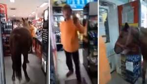 Vestul Sălbatic: un buzoian a intrat cu calul în supermarket (VIDEO)