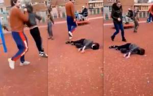 Scene de o violență extremă într-un parc de joacă: doi copii, trântiți cu putere de pământ de un bărbat. Unul dintre minori a rămas întins pe caldarâm (VIDEO)