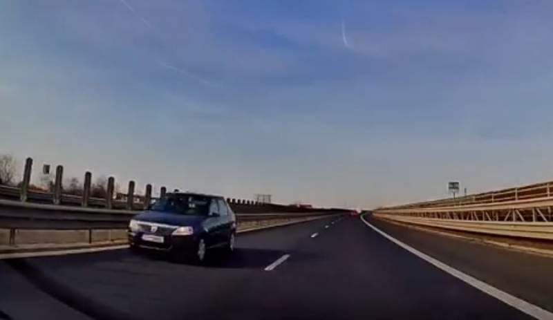 Șofer filmat în timp ce conducea pe contrasens pe autostrada A1, între Sibiu și Sebeș, pe banda a doua (VIDEO)